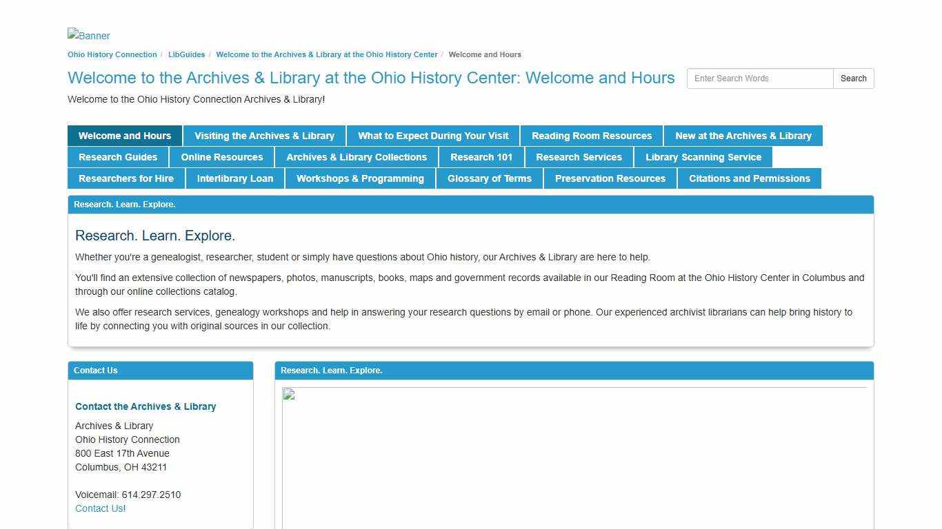 Welcome and Hours - Welcome to the Archives & Library at the Ohio History Center - LibGuides at Ohio History Connection