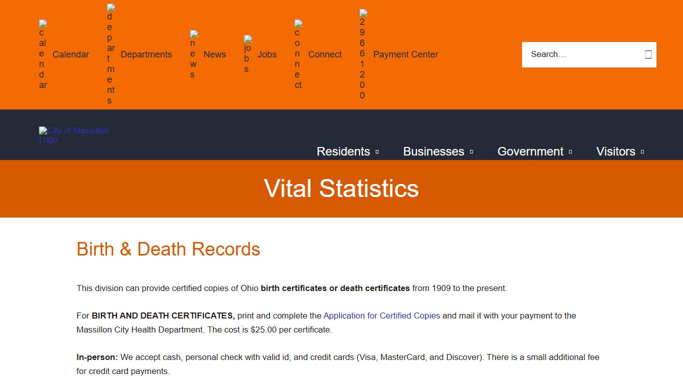 Vital Statistics - City of Massillon