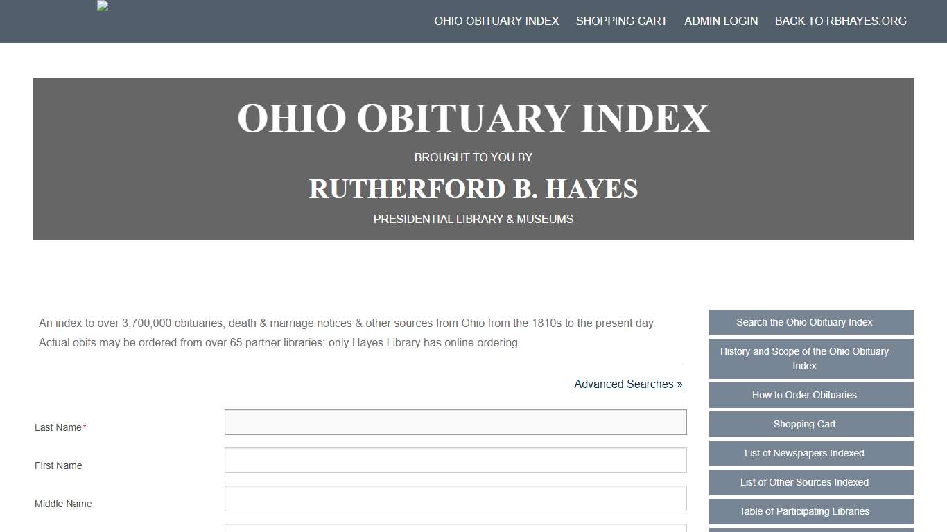 Ohio Obituary Index - Rutherford B. Hayes Presidential Library & Museums